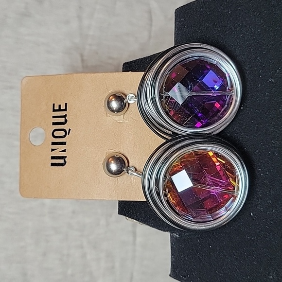 Silver Tone Pierced Earrings with Prism Accents - Picture 1 of 4